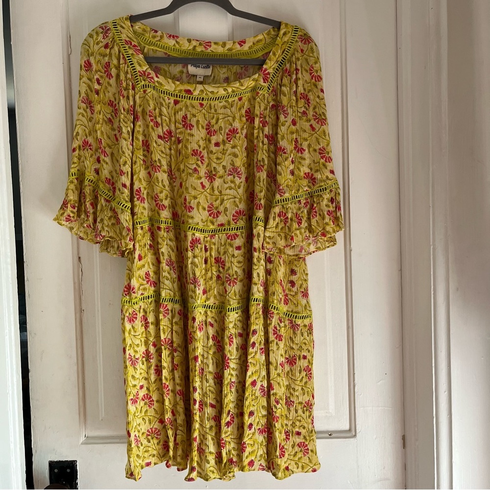 Yellow Floral Mini Dress with Pink Accents